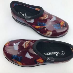 Sloggers Maroon Red Chicken Print Waterproof Rubber Slip On Loafers